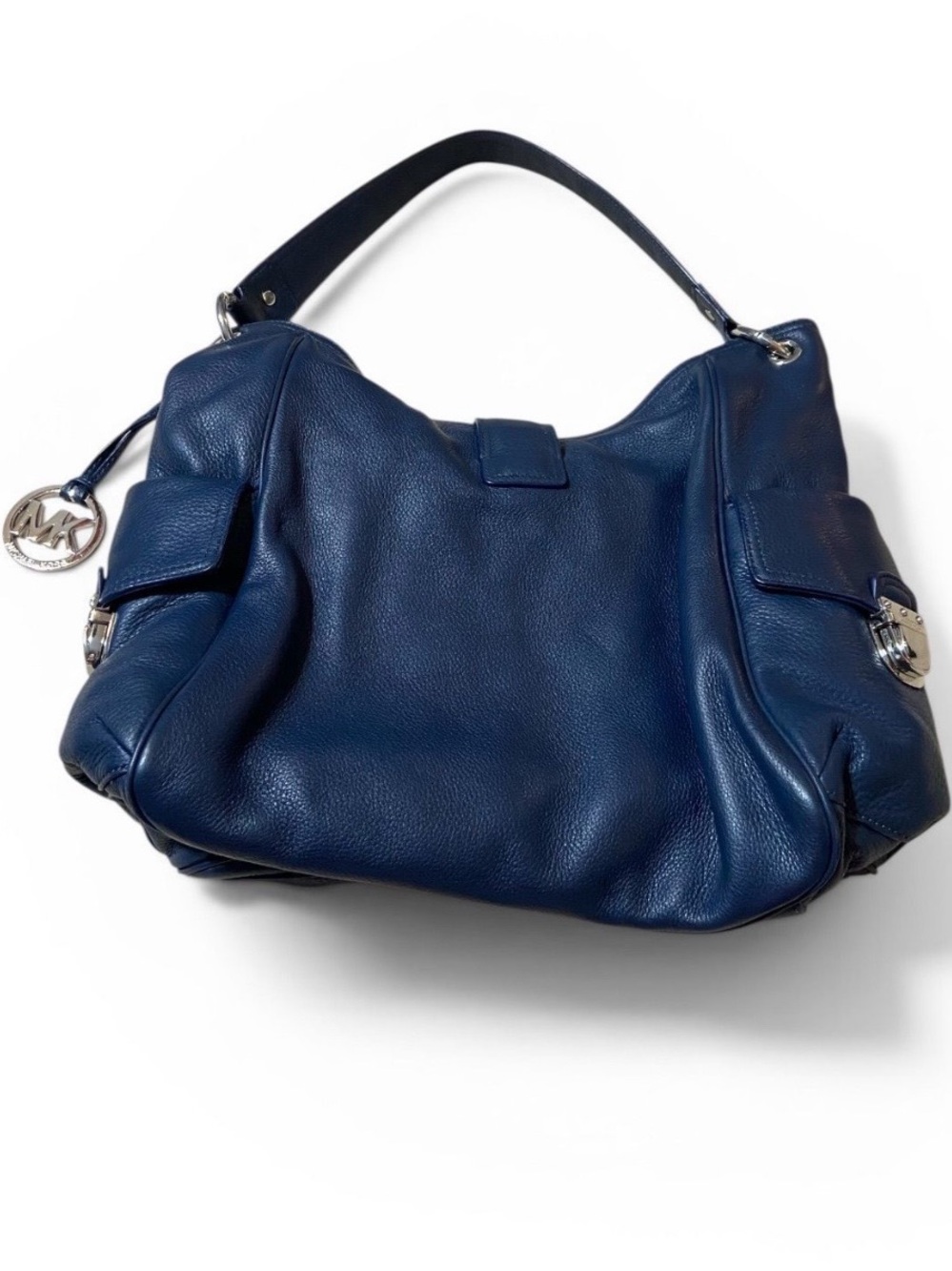 Michael Kors Navy Pebbled Leather Hobo Shoulder Bag Silver Hardware EUC - Picture 11 of 12